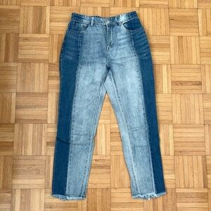 Two-Tone Blue Jeans with raw hem